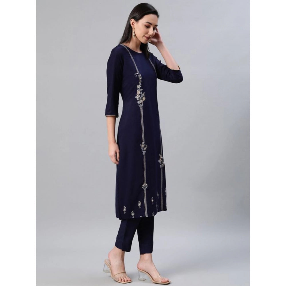 Generisches Damen-Set aus lässigem Kurti und Hose mit 3–4-Ärmeln und Blumenmuster aus Viskose (blau)