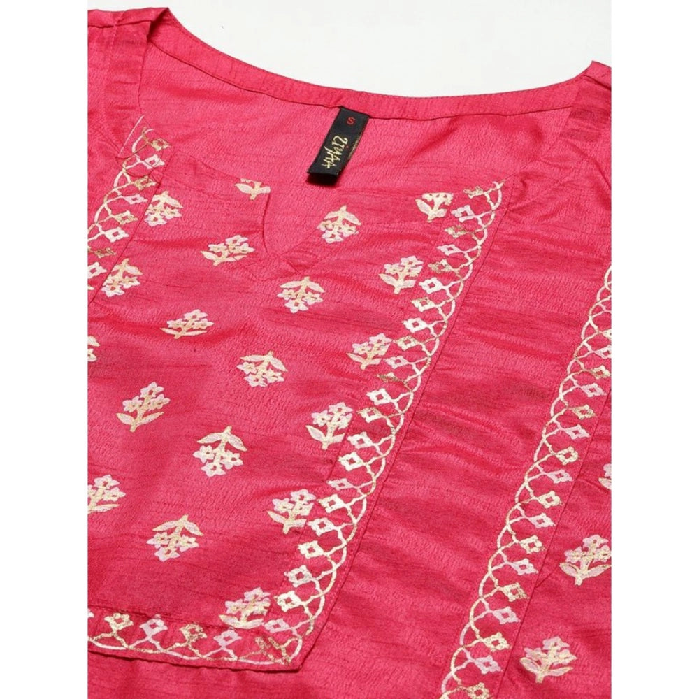 Generisches Damen-Kurti- und Hosen-Set aus Polyseide mit 3–4-Ärmeln und Blumenmuster (Pink)