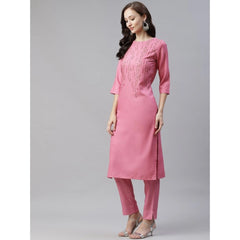 Generisches Damen-Set aus lässigem Kurti und Hose mit 3–4-Ärmeln und Blumenmuster aus Viskose (Pink)