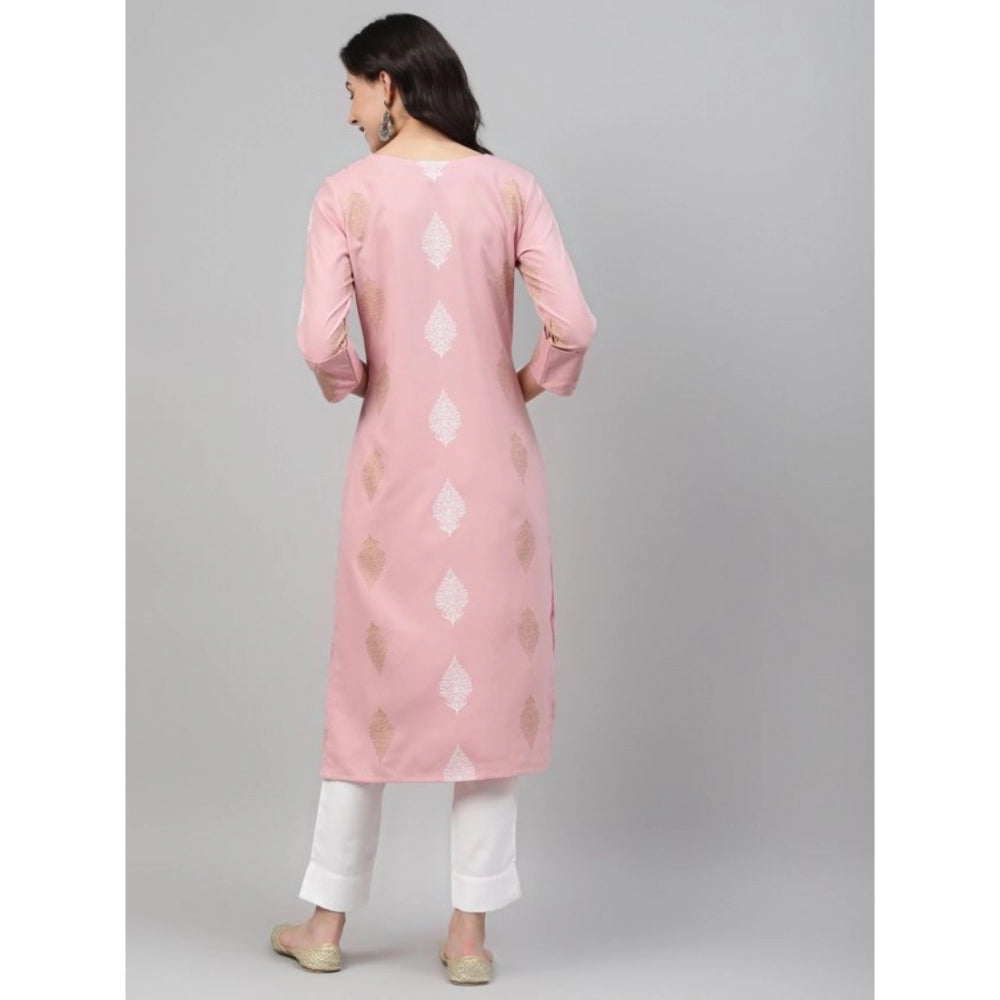 Generic Women's Casual 3-4Th Sleeve Ethnic Motifs Rayon Kurti And Pant Set (Pink)