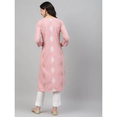 Generic Women's Casual 3-4Th Sleeve Ethnic Motifs Rayon Kurti And Pant Set (Pink)