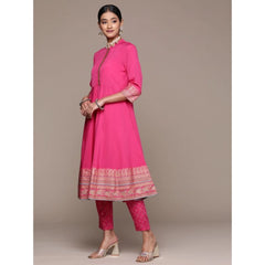 Generic Women's Casual 3-4Th Sleeve Ethnic Motifs Crepe Kurti Pant And Dupatta Set (Pink)