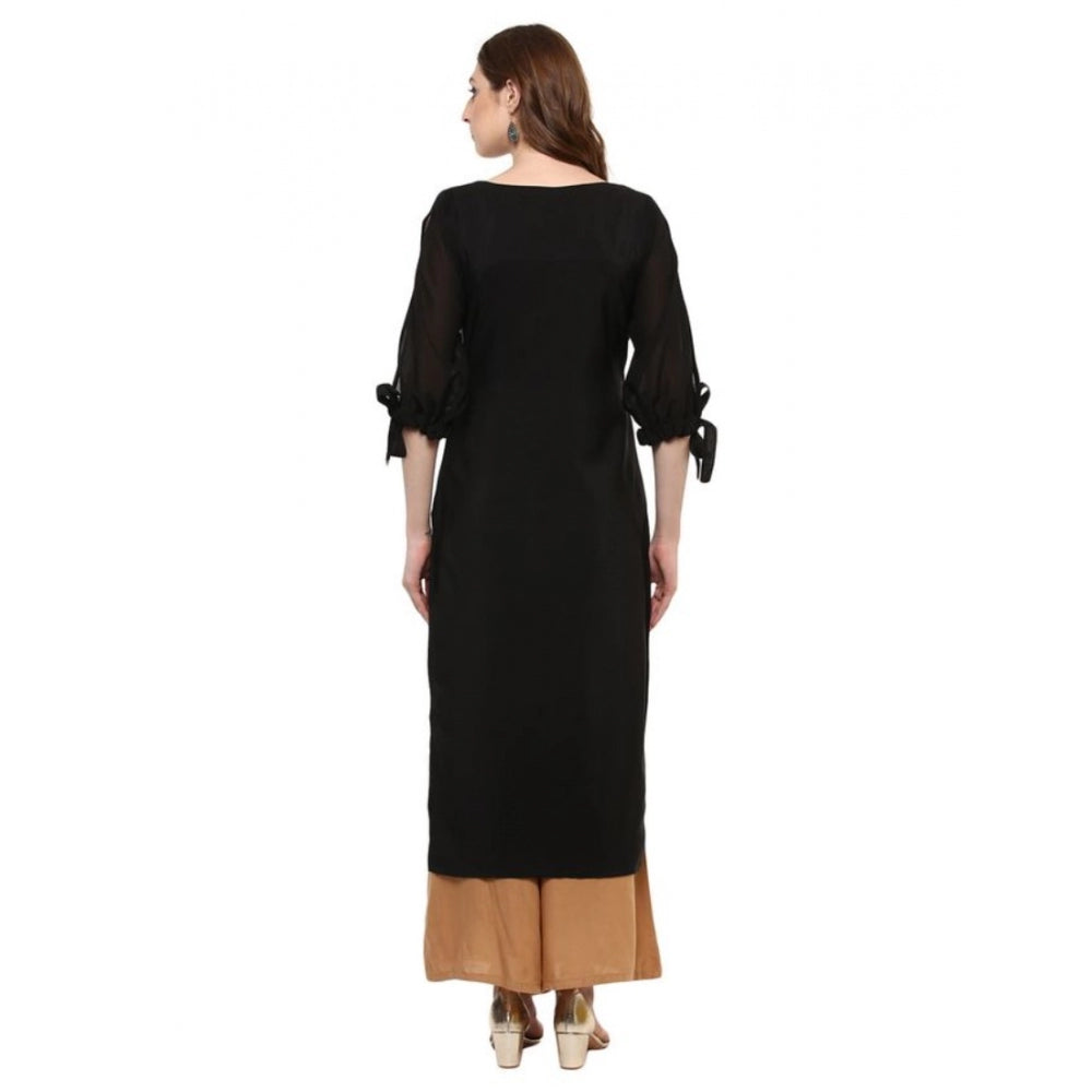 Generisches Damen-Kurti aus 3–4-Ärmeln, einfarbig, aus Krepp (schwarz)