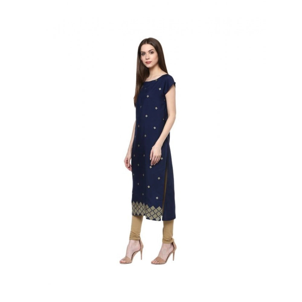 Generisches Damen-Kurti aus Krepp mit Blumenmuster und kurzen Ärmeln (blau)