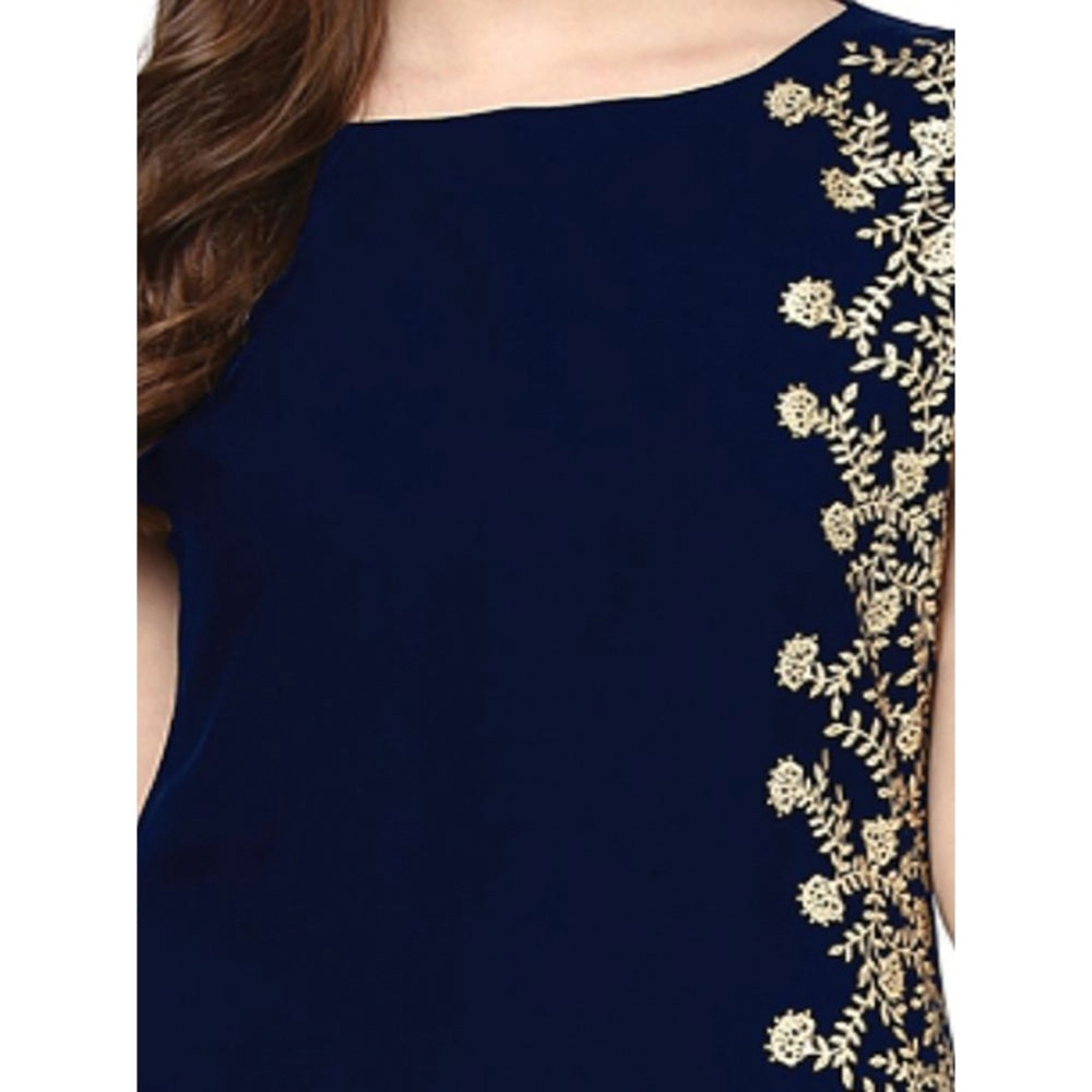 Generisches lässiges ärmelloses Kurti aus Krepp mit Blumenmuster für Damen (blau)