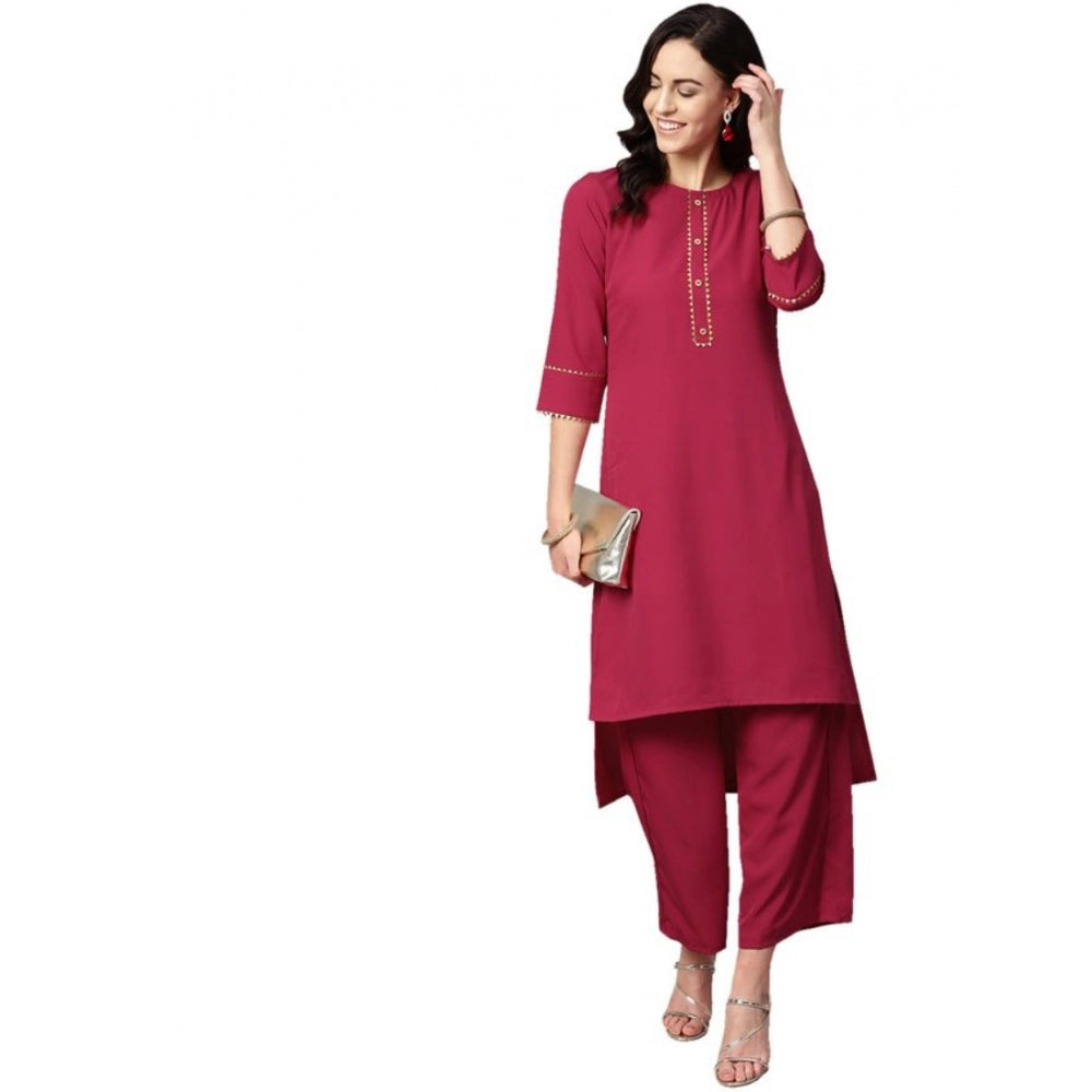 Generic Women's Casual 3-4Th Sleeve Solid Crepe Kurti And Palazzo Set (Pink)