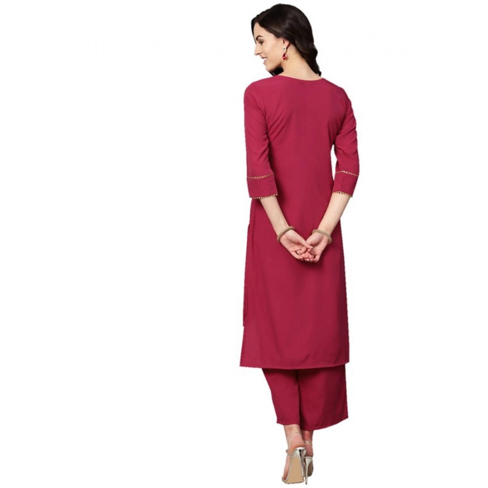 Generic Women's Casual 3-4Th Sleeve Solid Crepe Kurti And Palazzo Set (Pink)