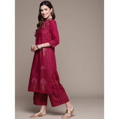 Generic Women's Casual 3-4Th Sleeve Floral Printed Crepe Kurti and Palazzo Set (Maroon)