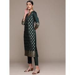 Generic Women's Casual 3-4Th Sleeve Floral Printed Chinon Kurti And Pant Set (Bottle Green)