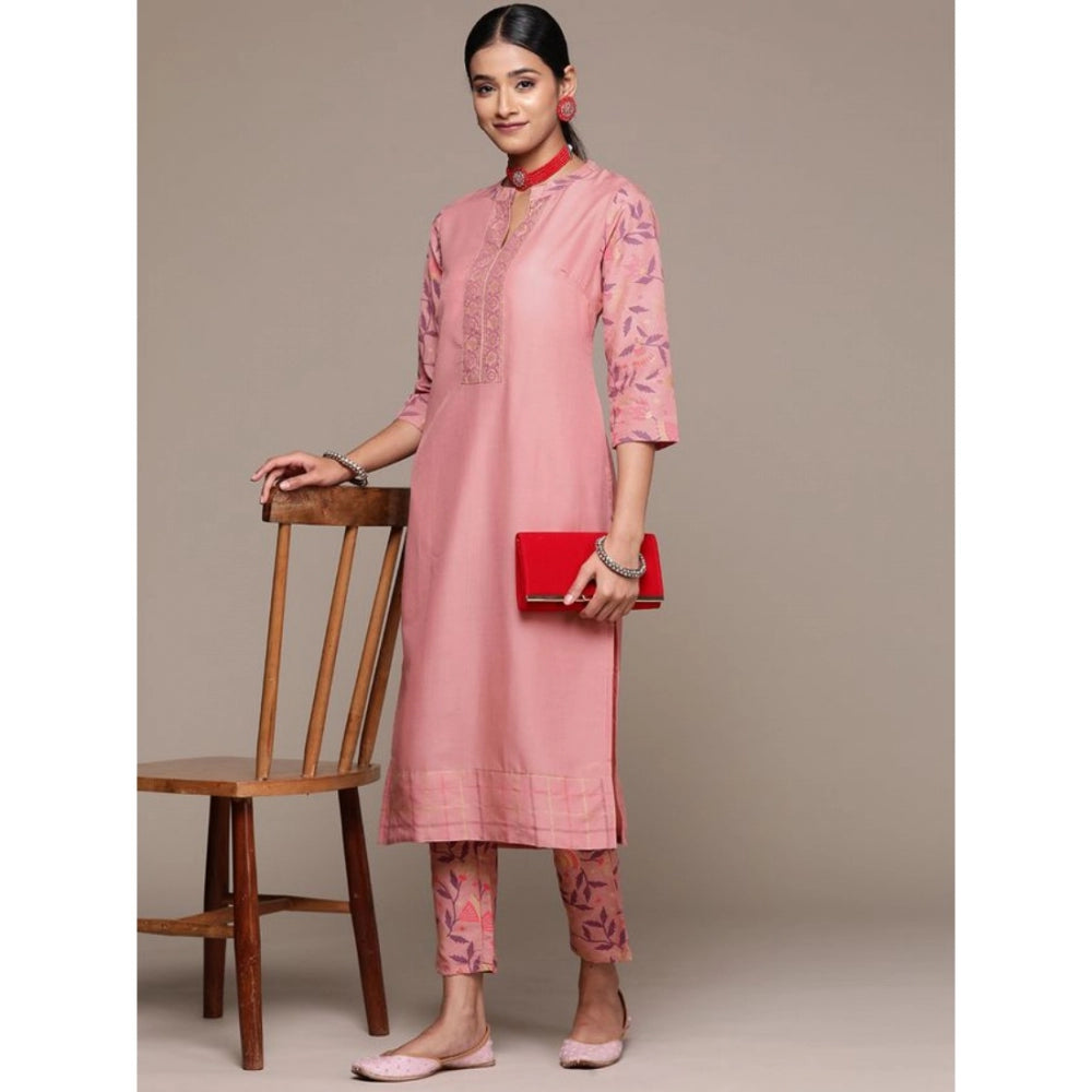 Generic Women's Casual 3-4Th Sleeve Geometric Chinon Kurti and Pant Set (Peach)