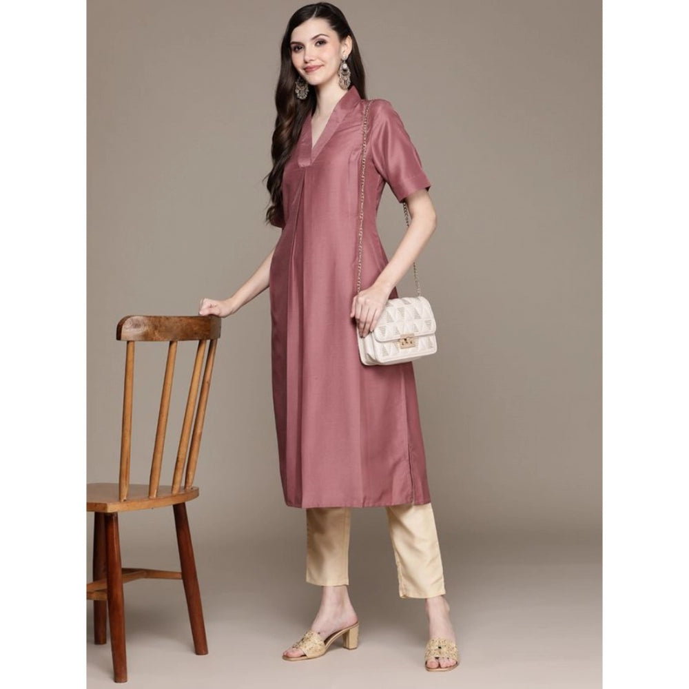 Generisches Damen-Set aus legerem Chinon-Kurti und Hose mit halben Ärmeln (braun)