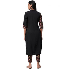 Generic Women's Casual 3-4Th Sleeve Geometric Crepe Kurti And Pant Set (Black)