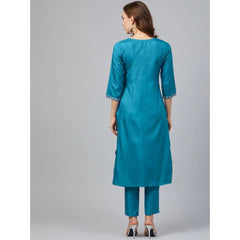 Generisches Damen-Kurti- und Hosen-Set aus Polyseide mit 3–4-Ärmeln und Blumenmuster (blau)