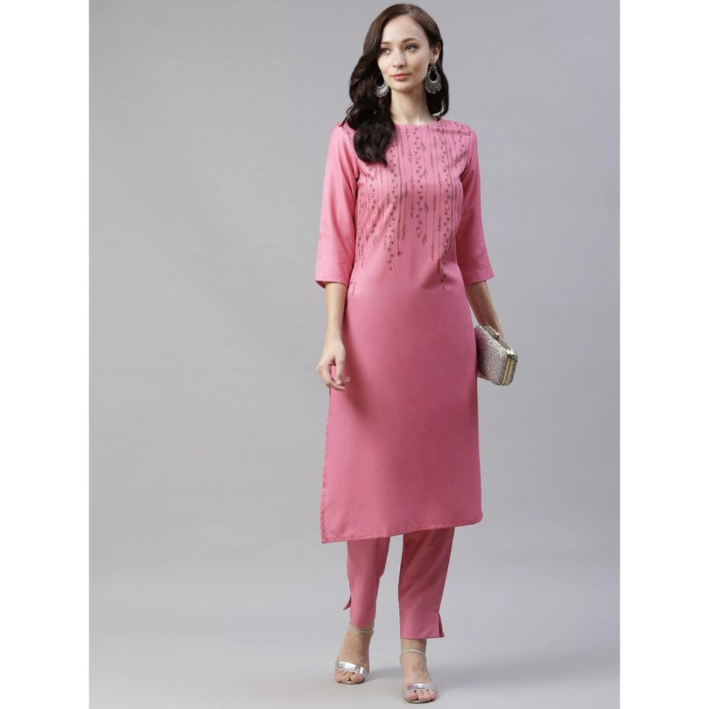 Generisches Damen-Set aus lässigem Kurti und Hose mit 3–4-Ärmeln und Blumenmuster aus Viskose (Pink)