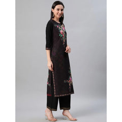 Generic Women's Casual 3-4Th Sleeve Floral Printed Crepe KurtiPalazzo And Dupatta Set (Black)