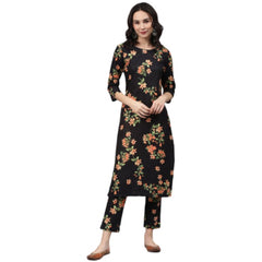 Generisches Damen-Set aus lässigem Kurti und Hose mit 3–4-Ärmeln und Blumenmuster aus Viskose (Schwarz)