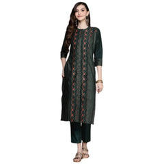 Generic Women's Casual 3-4Th Sleeve Traditional Crepe Kurti And Pant Set (Green)