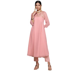 Generic Women's Casual 3-4Th Sleeve Geometric Georgette &amp; Crepe Kurti and Pant Set (Pink)