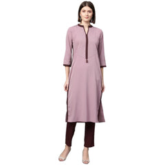 Generic Women's Casual 3-4Th Sleeve Ethnic Motifs Crepe Kurti And Pant Set (Wine)