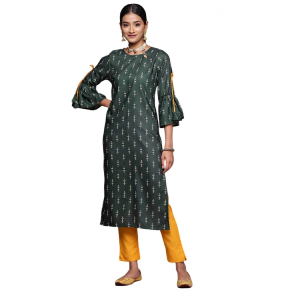 Generic Women's Casual 3-4Th Sleeve Ethnic Motifs Rayon Kurti And Pant Set (Bottle Green)