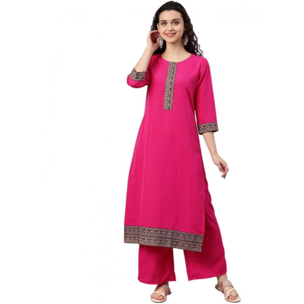 Generic Women's Casual 3-4Th Sleeve Solid Crepe Kurti And Palazzo Set (Pink)