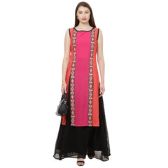 Generic Women's Casual Sleeveless Geometric Crepe Kurti (Pink)