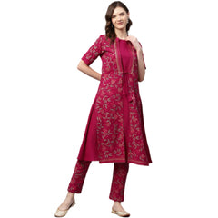 Generisches Damen-Set aus lässigem, halbarmigem, geblümtem Krepp-Kurti und Hose (Pink)