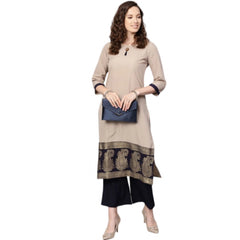 Generic Women's Casual 3-4Th Sleeve Paisley Crepe Kurti And Palazzo Set (Beige)