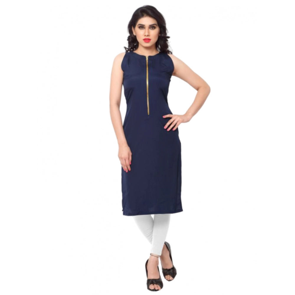 Generisches lässiges ärmelloses Kurti aus massivem Krepp für Damen (blau)