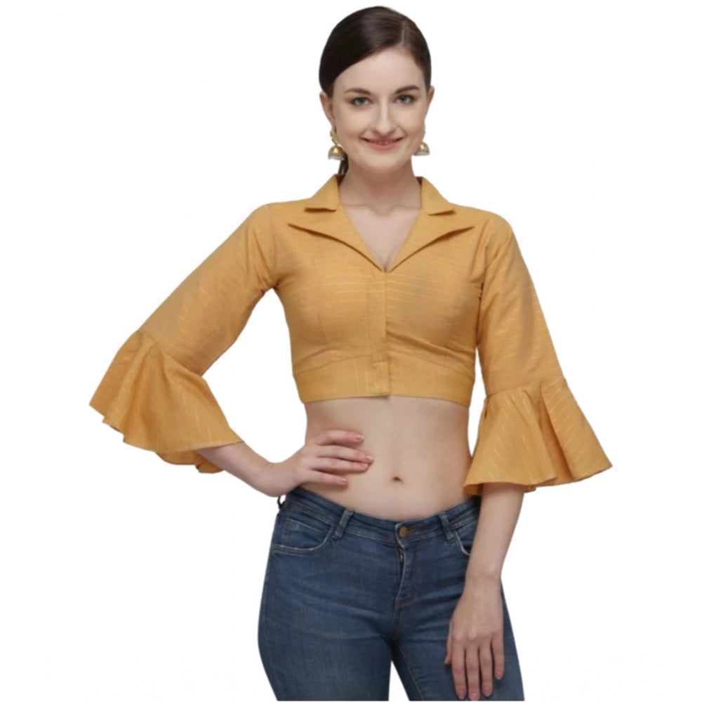 Generic Women's Cotton Striped Readymade Blouse (Mustard, Size: Free Size)