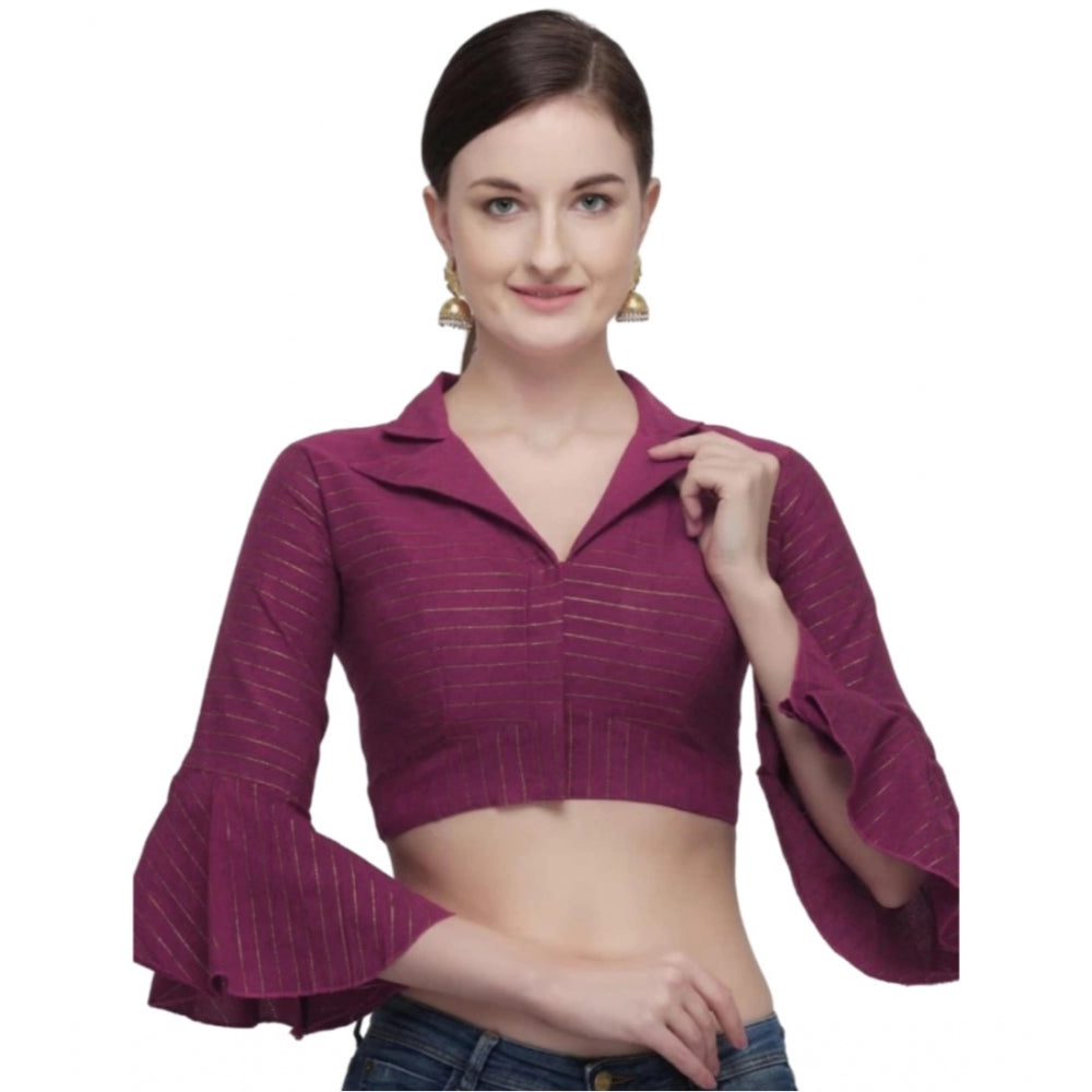 Generic Women's Cotton Striped Readymade Blouse (Magenta, Size: Free Size)