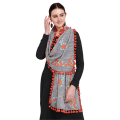 Generic Women's Cotton Embroidered Dupatta (Gray, Length: 0.5 to 1 Mtr)