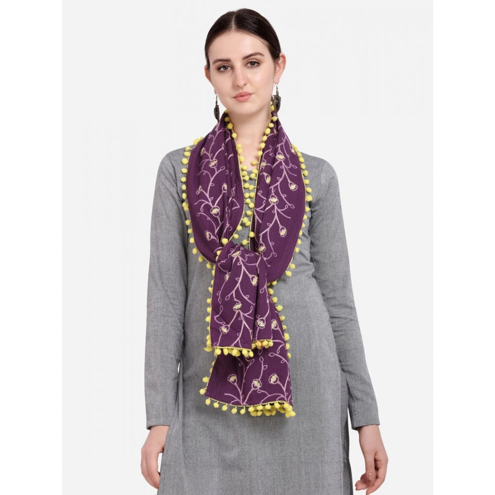 Generic Women's Cotton Embroidered Dupatta (Purple, Length: 0.5 to 1 Mtr)