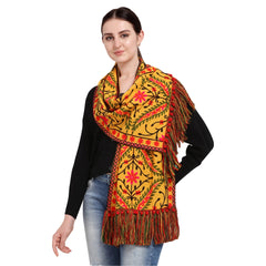 Generic Women's Cotton Embroidered Muffler (Mustard, Length: 0.5 to 1 Mtr)