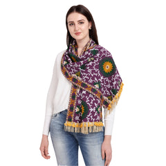 Generic Women's Cotton Embroidered Muffler (Purple, Length: 0.5 to 1 Mtr)