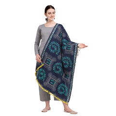 Generic Women's Cotton Embroidered Dupatta (Navyblue, Length: 0.5 to 1 Mtr)