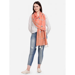 Generic Women's Cotton Opaque Stole (Peach, Length: 1.5 to 2 Mtr)