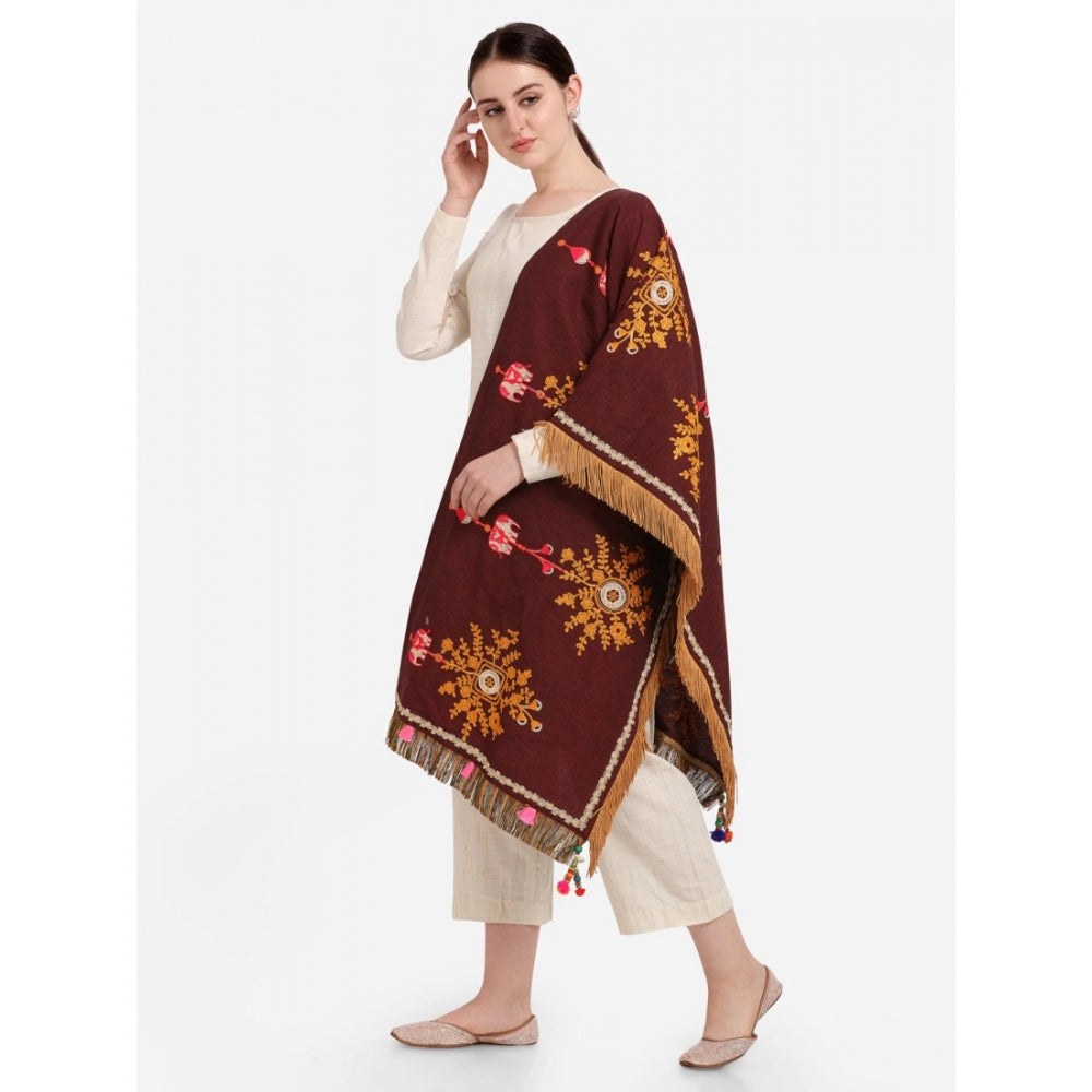 Generic Women's Cotton Embroidered Dupatta (Maroon, Length: 1.5 to 2 Mtr)