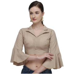 Generische Damen-Konfektionsbluse aus Baumwolle mit Streifen (Beige, Größe: Einheitsgröße)