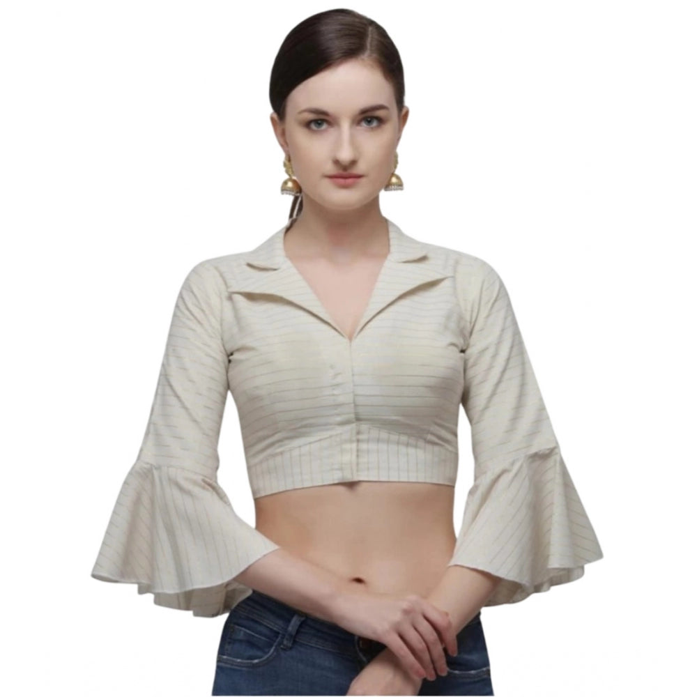 Generic Women's Cotton Striped Readymade Blouse (Beige, Size: Free Size)