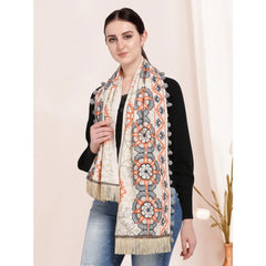 Generic Women's Cotton Embroidered Muffler (Off White, Length: 0.5 to 1 Mtr)