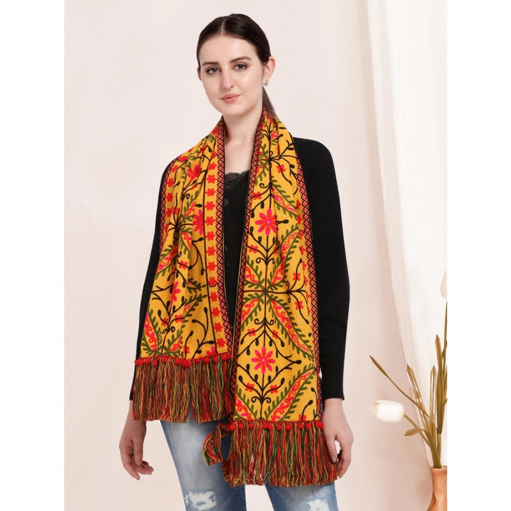 Generic Women's Cotton Embroidered Muffler (Mustard, Length: 0.5 to 1 Mtr)