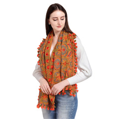 Generic Women's Cotton Embroidered Muffler (Orange, Length: 0.5 to 1 Mtr)