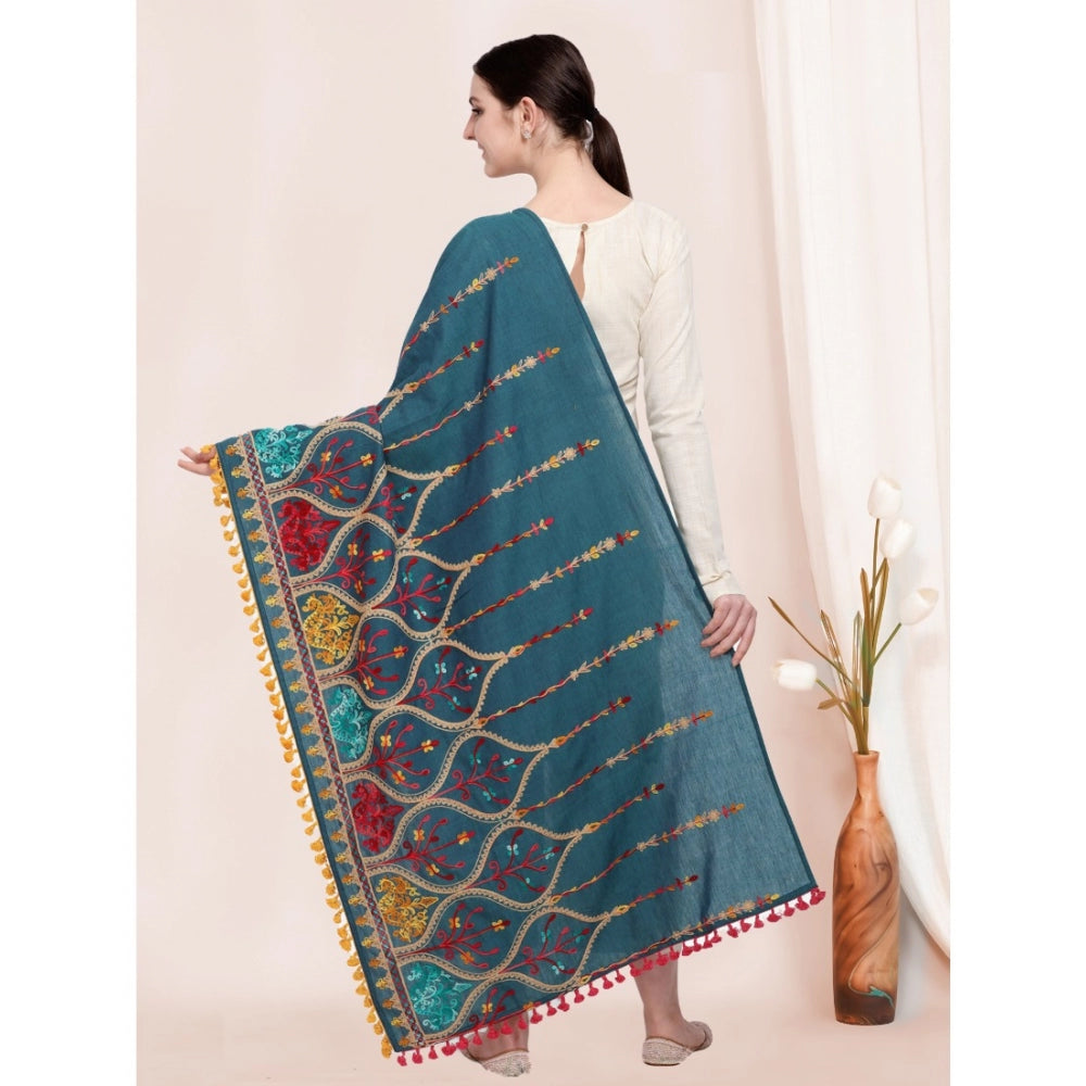 Generic Women's Cotton Embroidered Dupatta (Turquoise, Length: 0.5 to 1 Mtr)