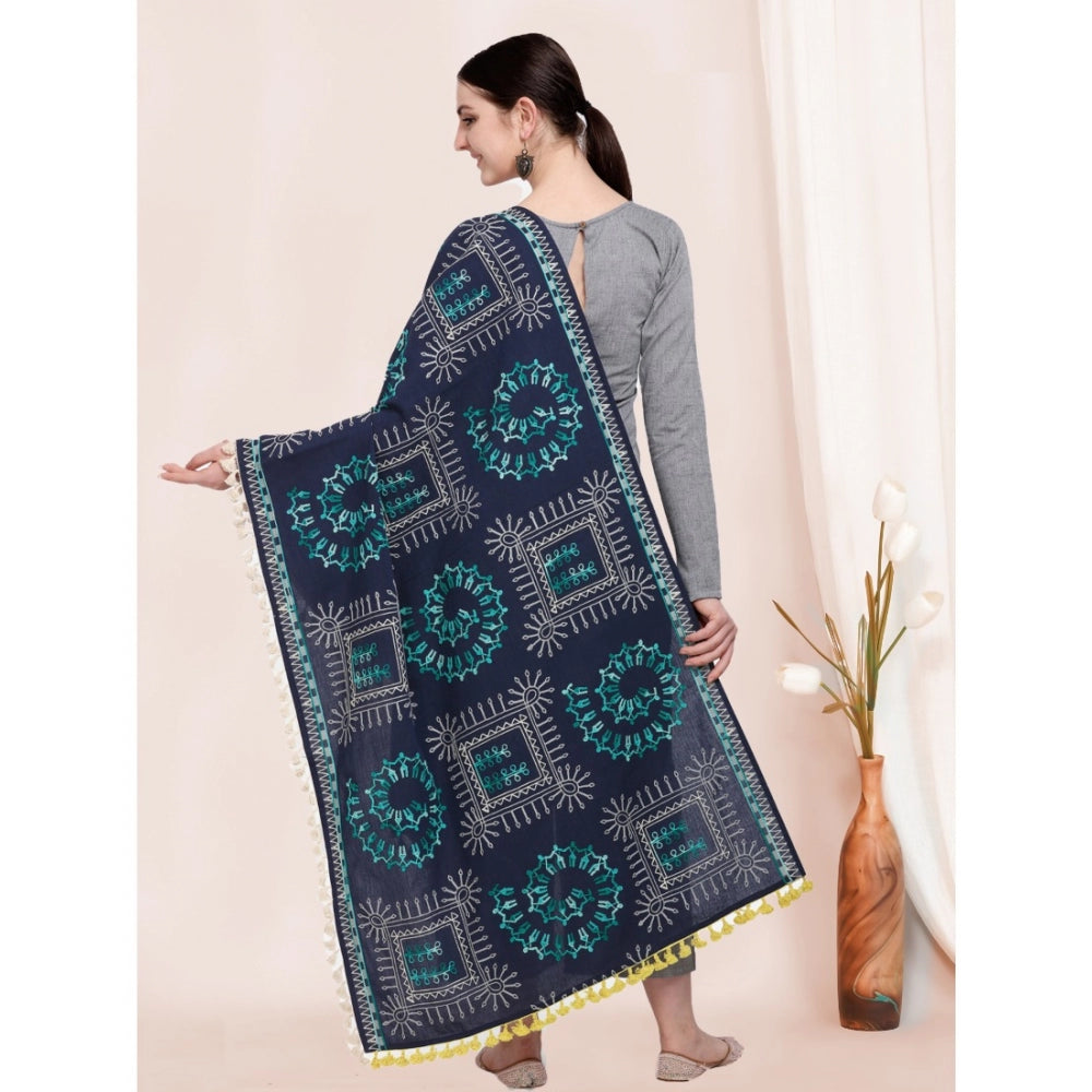 Generic Women's Cotton Embroidered Dupatta (Navyblue, Length: 0.5 to 1 Mtr)