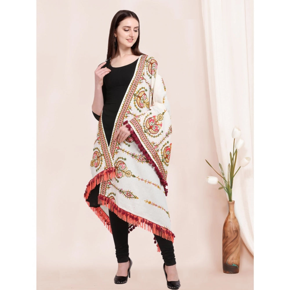 Generic Women's Cotton Embroidered Dupatta (Off White, Length: 0.5 to 1 Mtr)