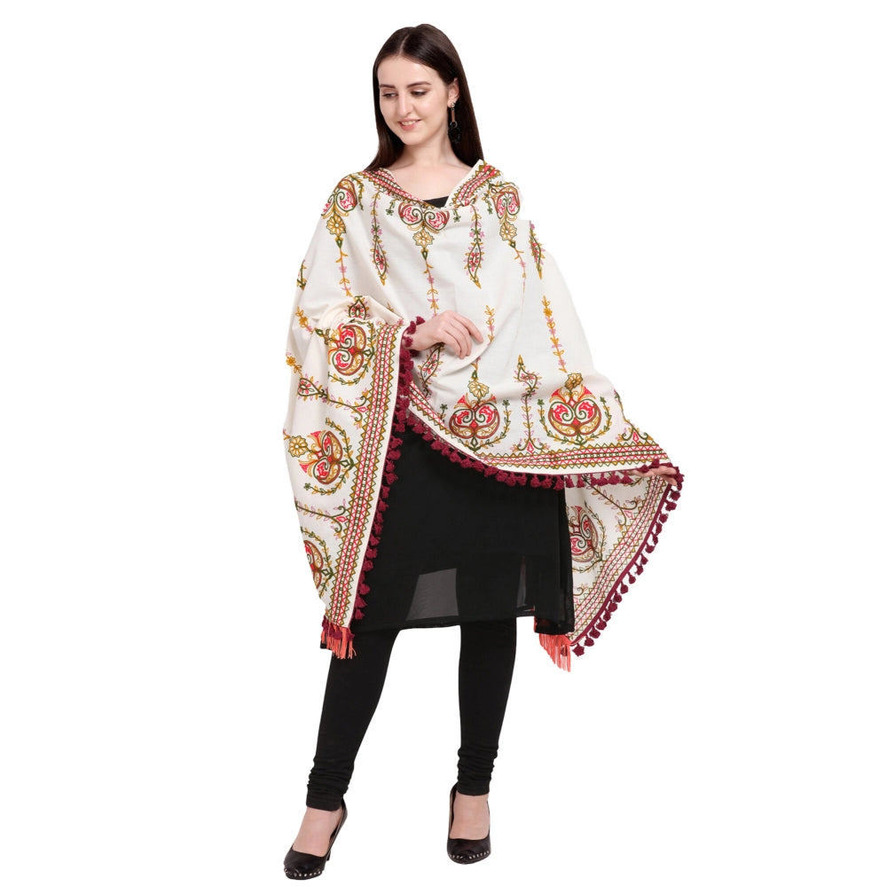 Generic Women's Cotton Embroidered Dupatta (Off White, Length: 0.5 to 1 Mtr)