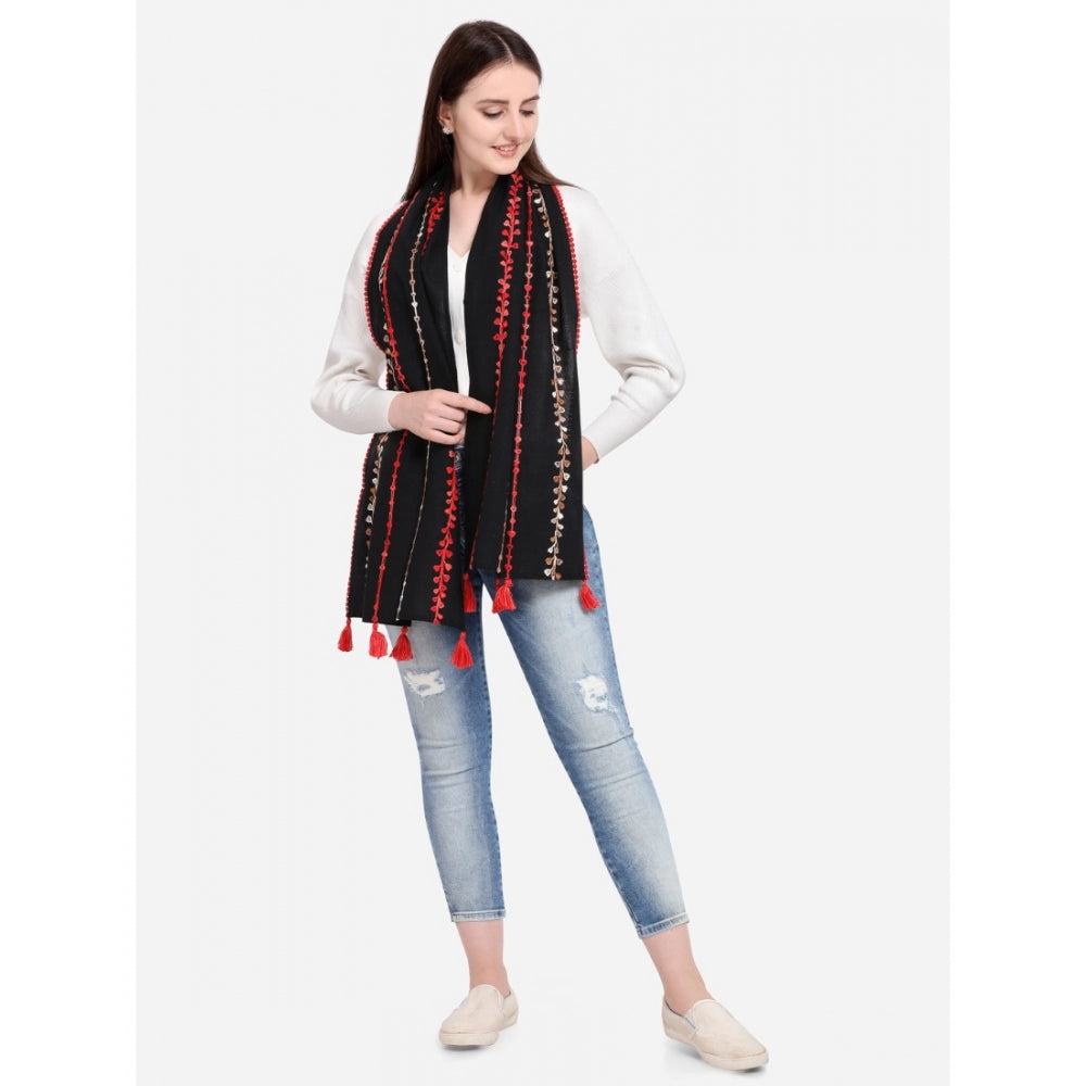 Generic Women's Cotton Opaque Stole (Black , Length: 1.5 to 2 Mtr)