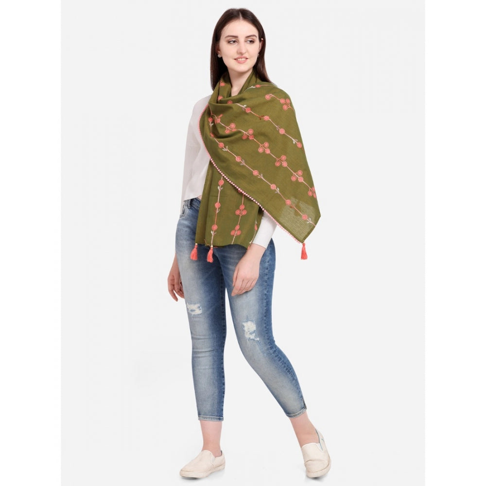 Generic Women's Cotton Opaque Stole (Olive, Length: 1.5 to 2 Mtr)