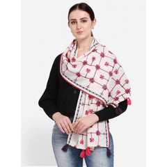 Generic Women's Cotton Opaque Stole (White, Length: 1.5 to 2 Mtr)